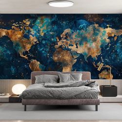 World Map Wall Mural Peel and Stick Bedroom Living Room Decor Navy 148x110