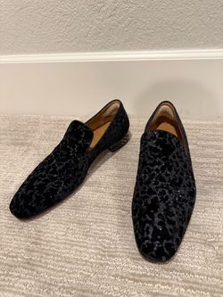 Christian Louboutin Men's Dandyrocks Spiked Black Velvet/Glitter Loafers Size 45 EU / 11.5-12 US