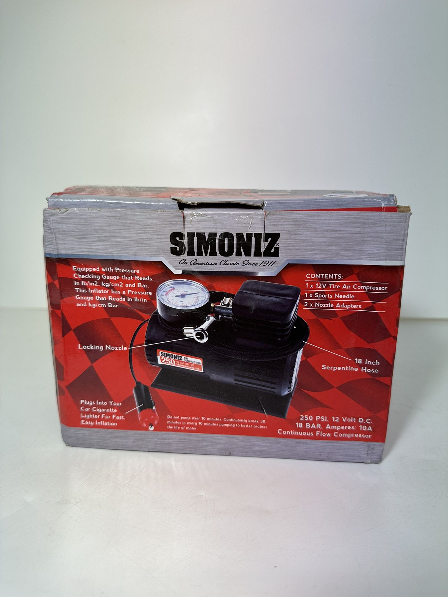 NEW Simoniz Air Compressor 250PSI 12V Tire Pump Sport Needle AutoCar Gauge Flat