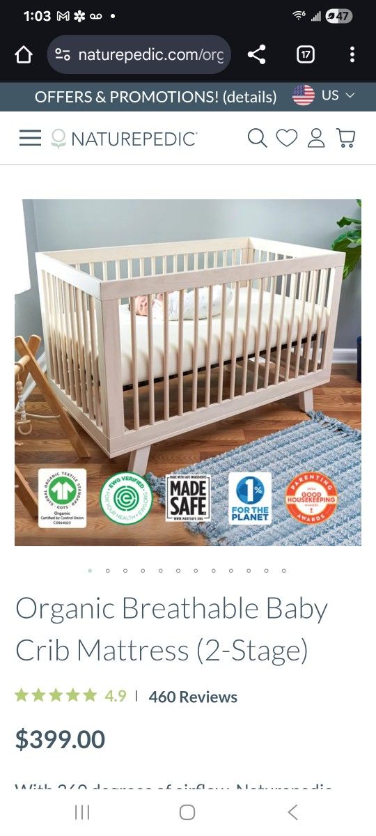 Naturepedic Organic Crib Mattress + Free Crib