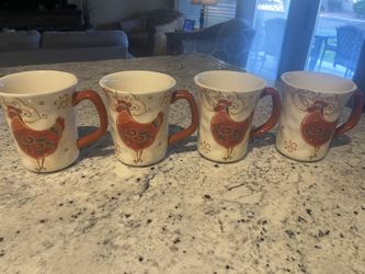 Set of 4 Pier 1 Rooster Coffee Mugs