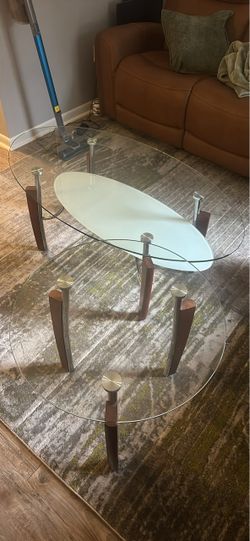 Two-Tier Oval Glass Coffee Table w/ 2 side tables