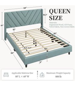 Queen Velvet Upholstered Bed Frame