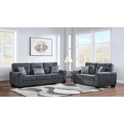 2PC CHARCOAL Fabric Cushioned Arm Sofa Set