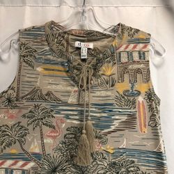 Denim & Co. Printed Perfect Jersey Tank with Tassle Trim