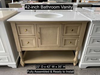 42" Bathroom Vanity with Engineered White Countertop & Solid Wood & Plywood Cabinet  # 3589