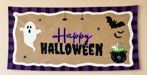 Hand-Painted Happy Halloween Banner – 5½ ft × 3 ft
