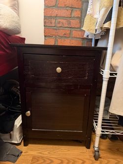 Dark Wood Nightstand with Drawer and Cabinet