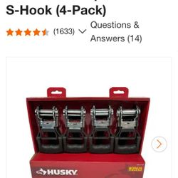 husky 16 ft. 1.25 in. ratchet tie-down straps with s-hook (4-pack)
