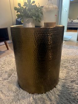 Hammered Gold Metal Drum Side Table