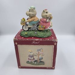 Vtg House Hippos Hippopotamus "Bicycle Built For 2" Figurine Resin By Young's