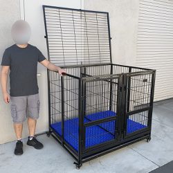 New in Box $230 Large 49” Heavy-Duty Folding Dog Crate 49x38x43” Double-Door Cage Kennel w/ Divider 