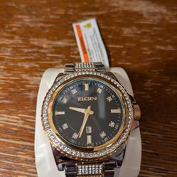 Elgin Gold/ Silver Stainless Steel Watch Bling Bling New