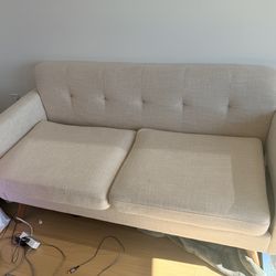 Beige Futon Couch - Back Folds Down to Bed (Almost New)