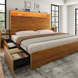 Brand new in the box King Size Bed Frame with RGB LED Lighting and Storage. Original price $439.99