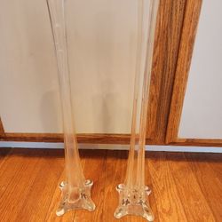 2 Handblown "Eiffel Tower" Glass Vases