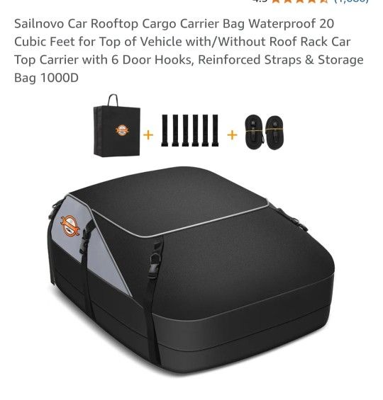 Sailnovo Car Rooftop Cargo Carrier Bag Waterproof 20 Cubic Feet