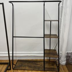 Metal/Wood Hanging Rack With Shelves