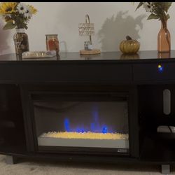 Removable Electric Fireplace With Tv Stand And Built-In Speakers For Bluetooth Compatibility As Well