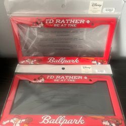 DISNEY “I’d Rather Be At The Ballpark” License Plate Frame SET of 2 (NEW)