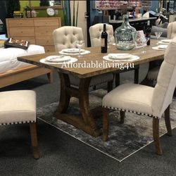 7 Pc Rustic Oak Dining Table Set Brand New In Box 