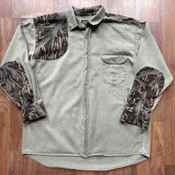 Vintage Scottish Greys Button Up Shirt Men's LRG Outdoor Hunting Mossy Oak Camo