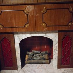 1972 Mini Bar/record Player And Electric Fire Place.