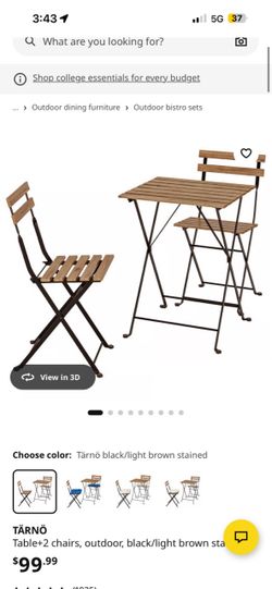 IKEA TÄRNÖ Table+2 chairs, outdoor, black/light brown stained