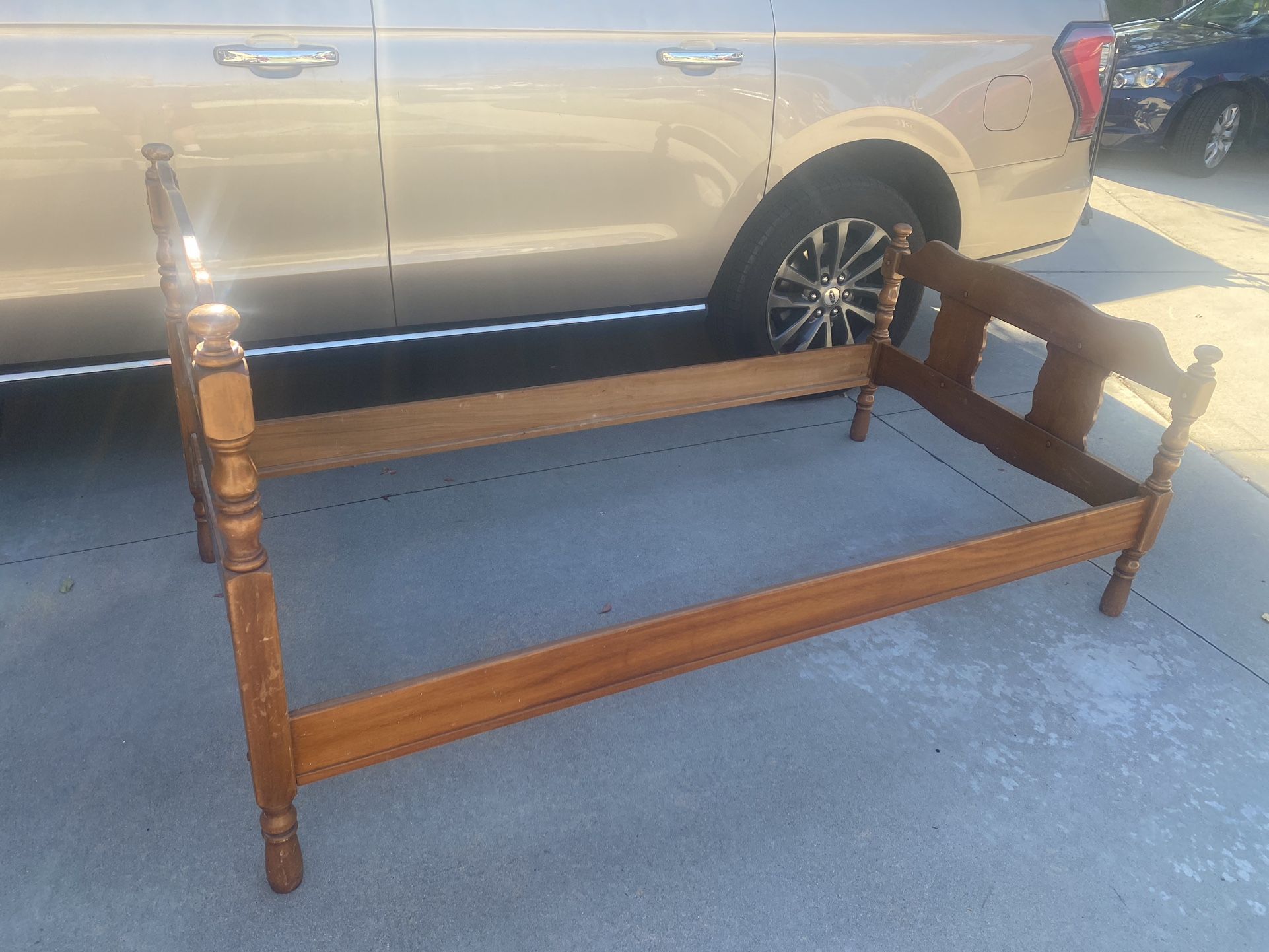 Twin bed frame with Old English style Headboard