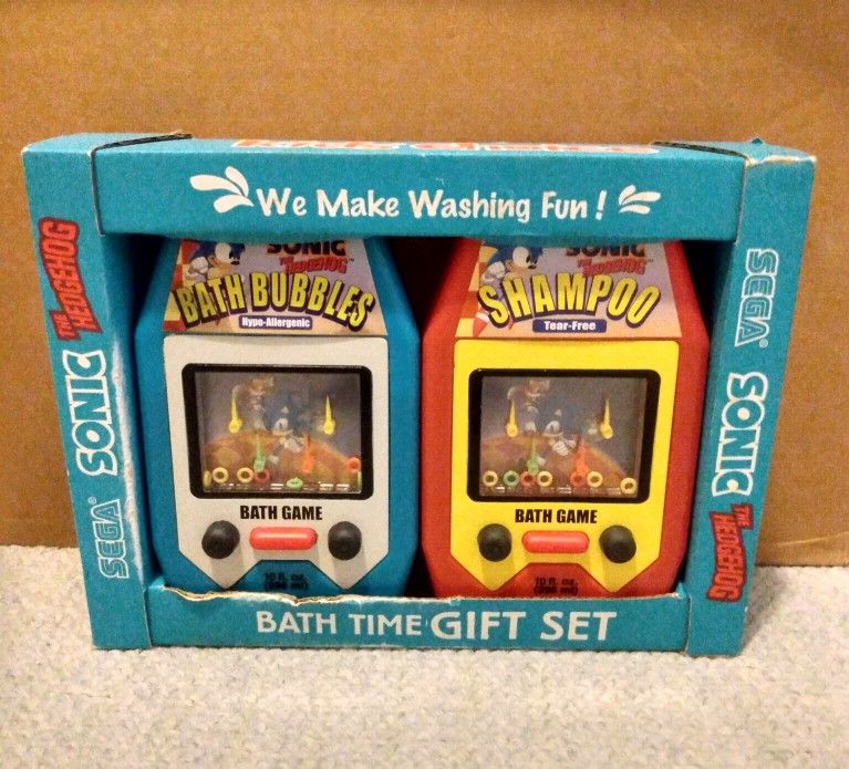 1989 RARE FIND SEGA SONIC THE HEDGEHOG KIDS CHOICE BATH TIME 2 PIECE GIFT SET - VINTAGE RING CATCH PROMO WATER TOYS - SET OF 2
