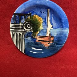 4.75 Inch Handmade Hand Painted Blue Ceramic Wall Hanging Plate Imported From Greece