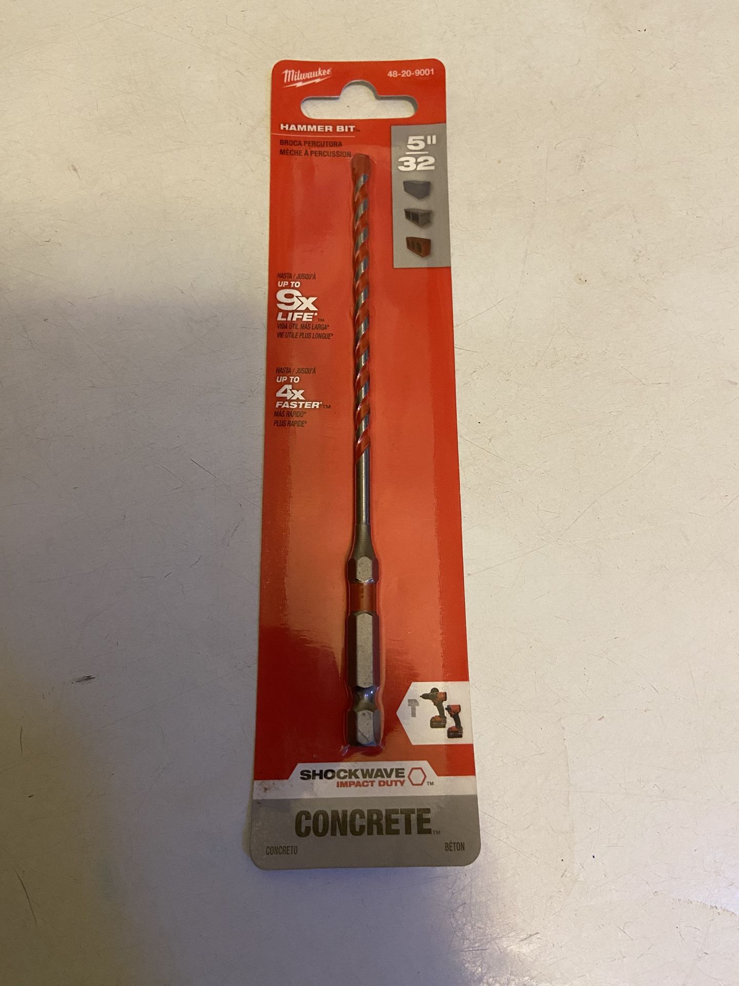 Milwaukee 5/32 in. x 4 in. x 6 in. SHOCKWAVE Carbide Hammer Drill Bit for Concrete, Stone, Masonry Drilling