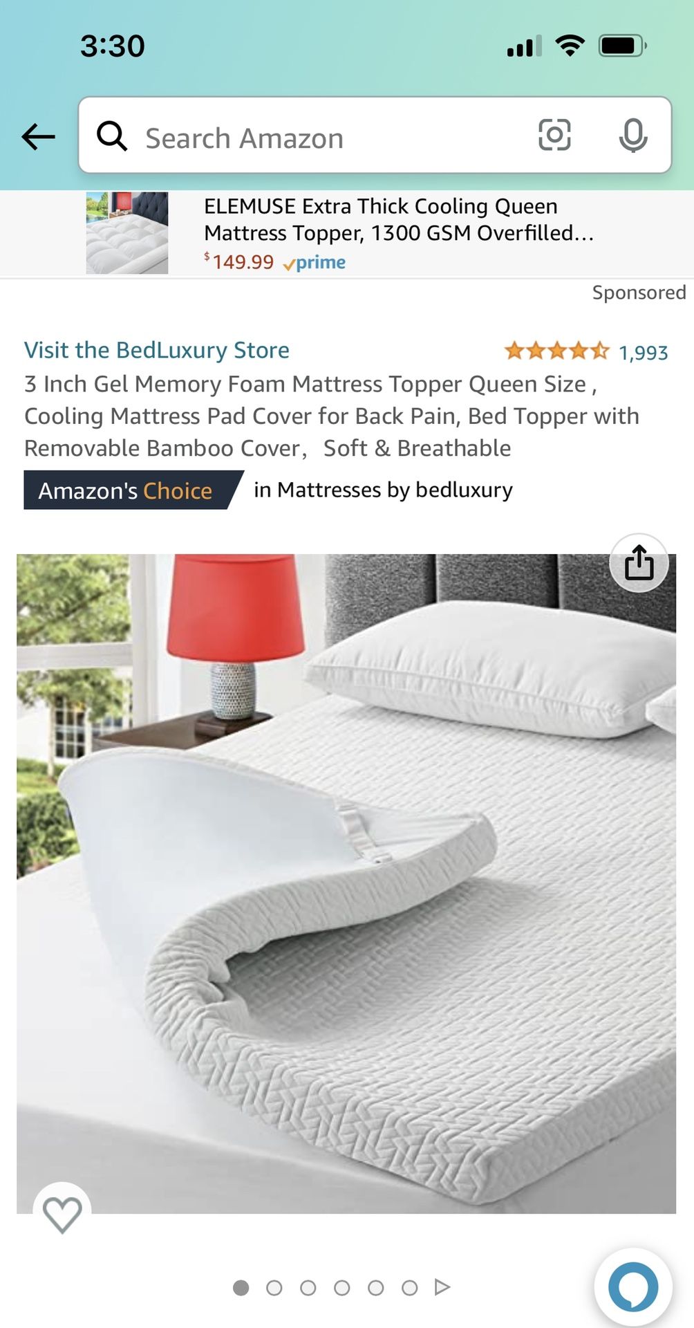 3” Cooling Gel Mattress Topper Queen,