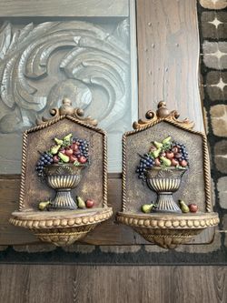 Wall Shelf Vintage Fruit Wall Hanging Shabby Chic Decor - Chalkware Shelf - Mid Century Decor - Fruit Basket Shelf - Cottagecore Decor - Farmhouse Dec