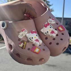 Rosado rosita rosa Women’s Kitty molded clogs, foam clogs, foam runners Hello! 7.5 Pink White Strap Charms zuecos de goma zuecos tipo