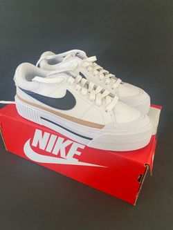 Nike Court Legacy Lift Womens White Black Hemp Platform Sneakers DM7590-100 size6.5