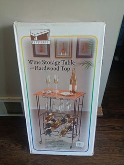 New In Box  Wine Storage Table With  Hardwood Top
