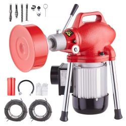 401^Drain Cleaner Machine 120FT x 5/8 Inch, 370W Electric Sewer Snake Auger Manual Feed - with 2 Sectional Steel Cables(120' x 5/8" and 23' x 3/8"), 7