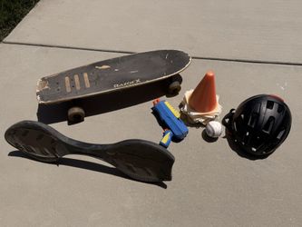 2 Skateboards, Helmet, Cones, Nerf Gun