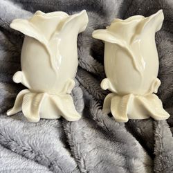 Brand New Lenox Vintage Rose Candlestick Holder Set