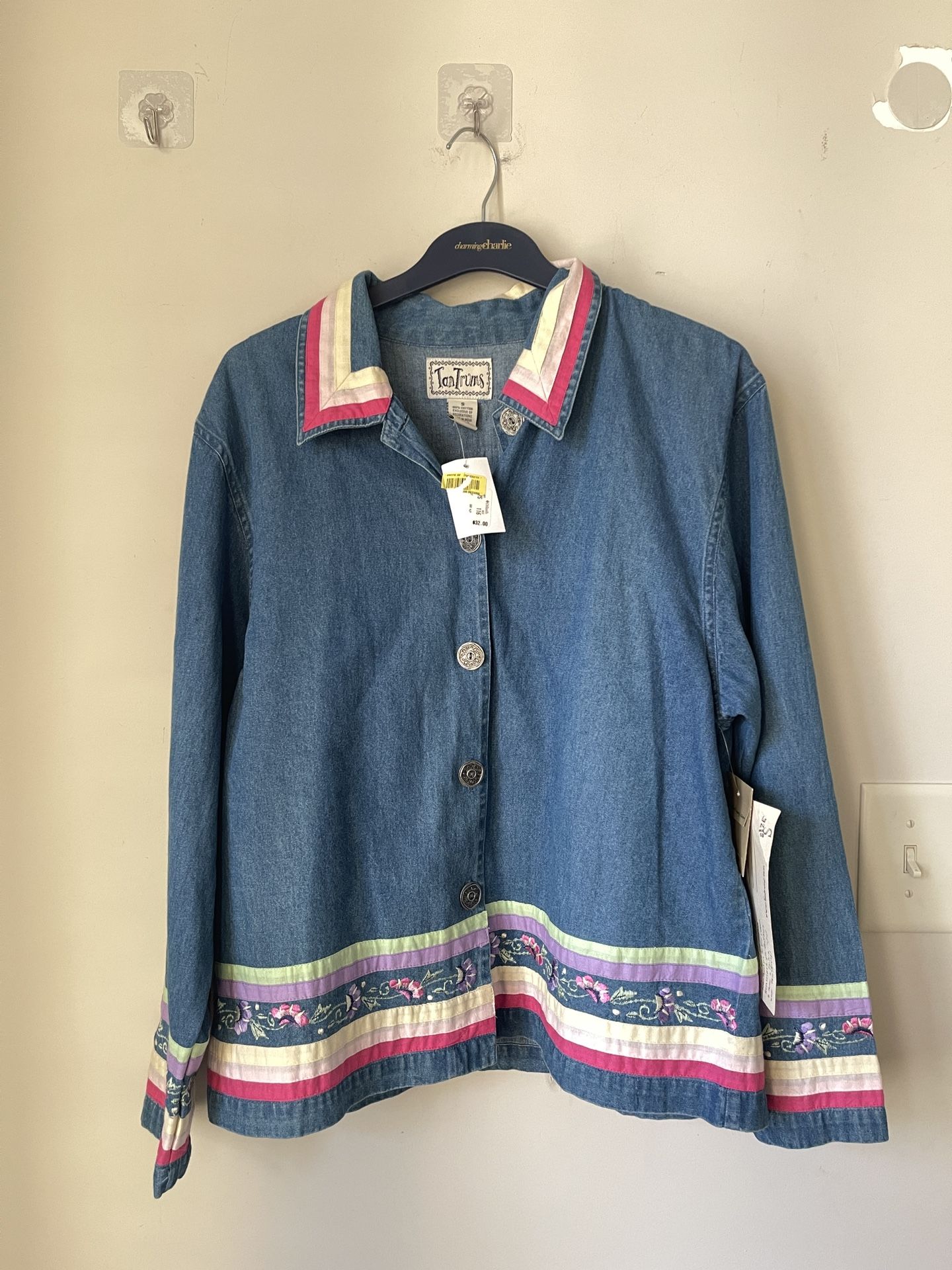 Tantrums Jacket Womens Small Denim Embroidered Button Up Long Sleeve Fall Floral
