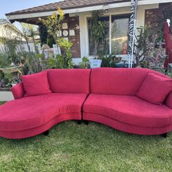 2-piece Red Round Chaise Sectional Sofa, 125'' Boucle Curved Sofa