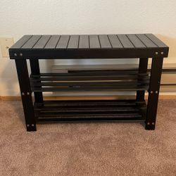 Black Entryway Shoe Bench with Shelves