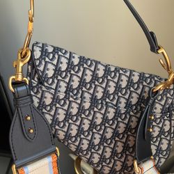 Saddle Bag with Strap Blue Dior Oblique Jacquard