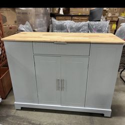 New Assembled. MINOR DAMAGE CHIPPED Kitchen Storage Island with Trash Can Cabinet & Power Outlet