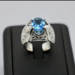 Natural Blue Topaz Men Ring Handcraftedz 
