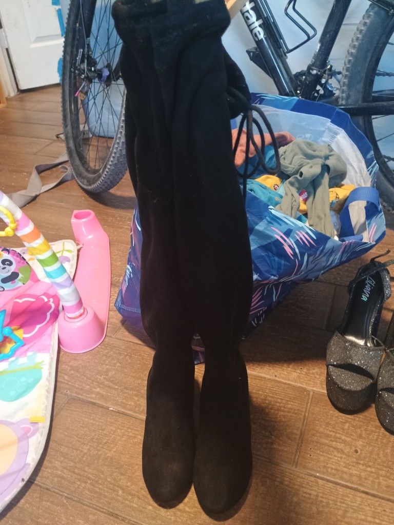 Suide Black Thigh High Boots