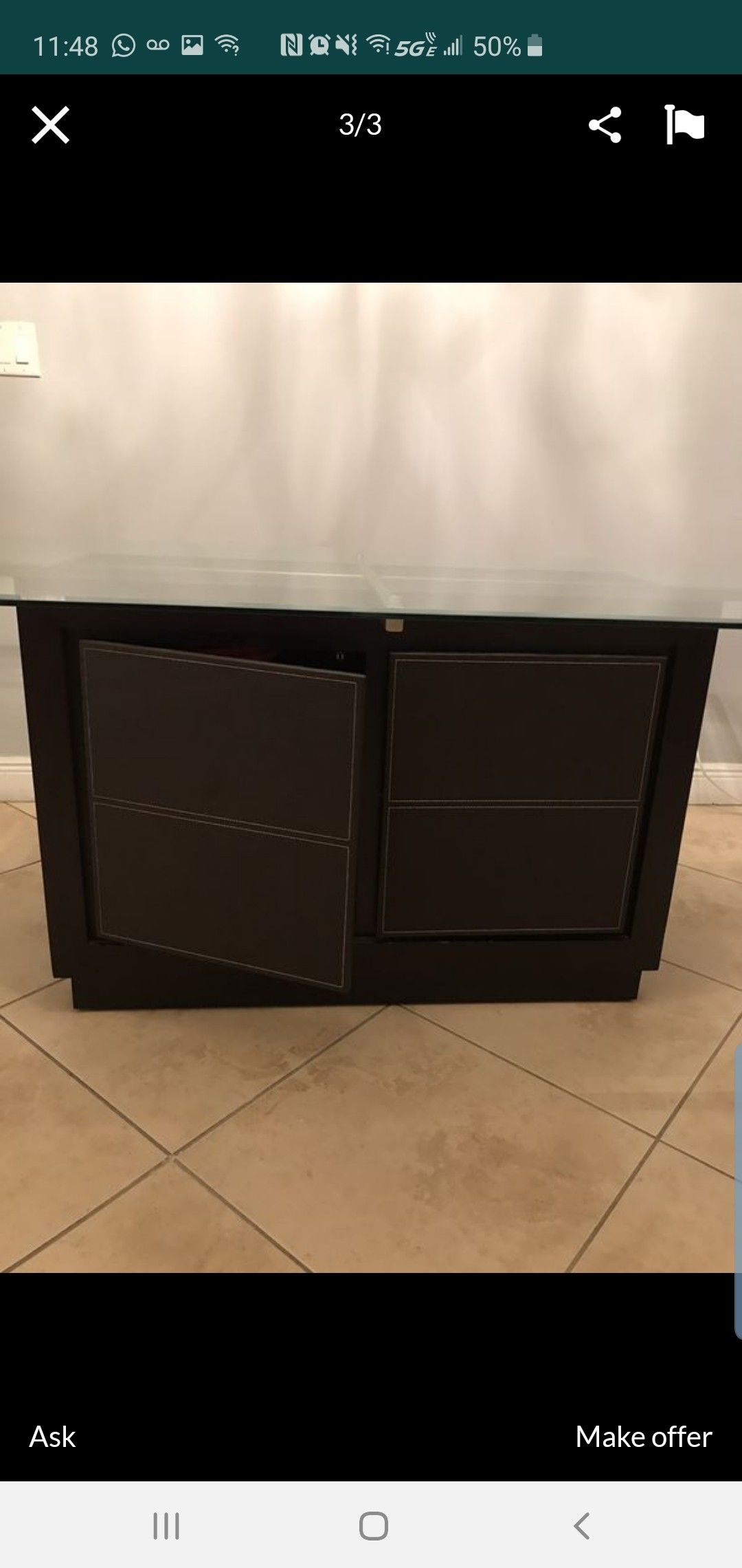 Moving Sake. Dark brown leather and glass dining room table $150 OBO.
