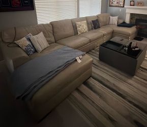 Three-piece Beige Leather Sectional Couch