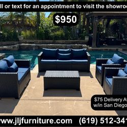 NEW🔥 Outdoor Patio Furniture Set 5 Pc Black Wicker 4"Sapphire Blue Non Slip Cushions ASSEMBLED